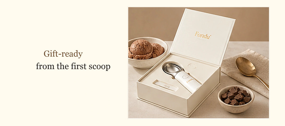 Fondu heated ice cream scoop gift-ready packaging