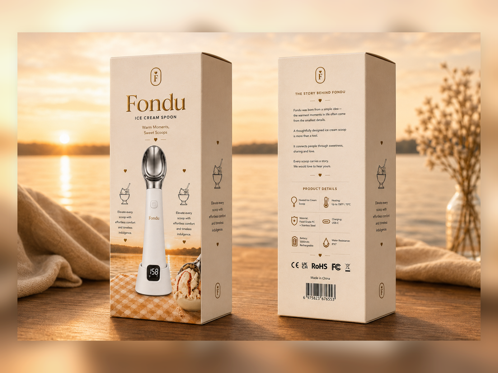 Fondu front and back gift box packaging story panels