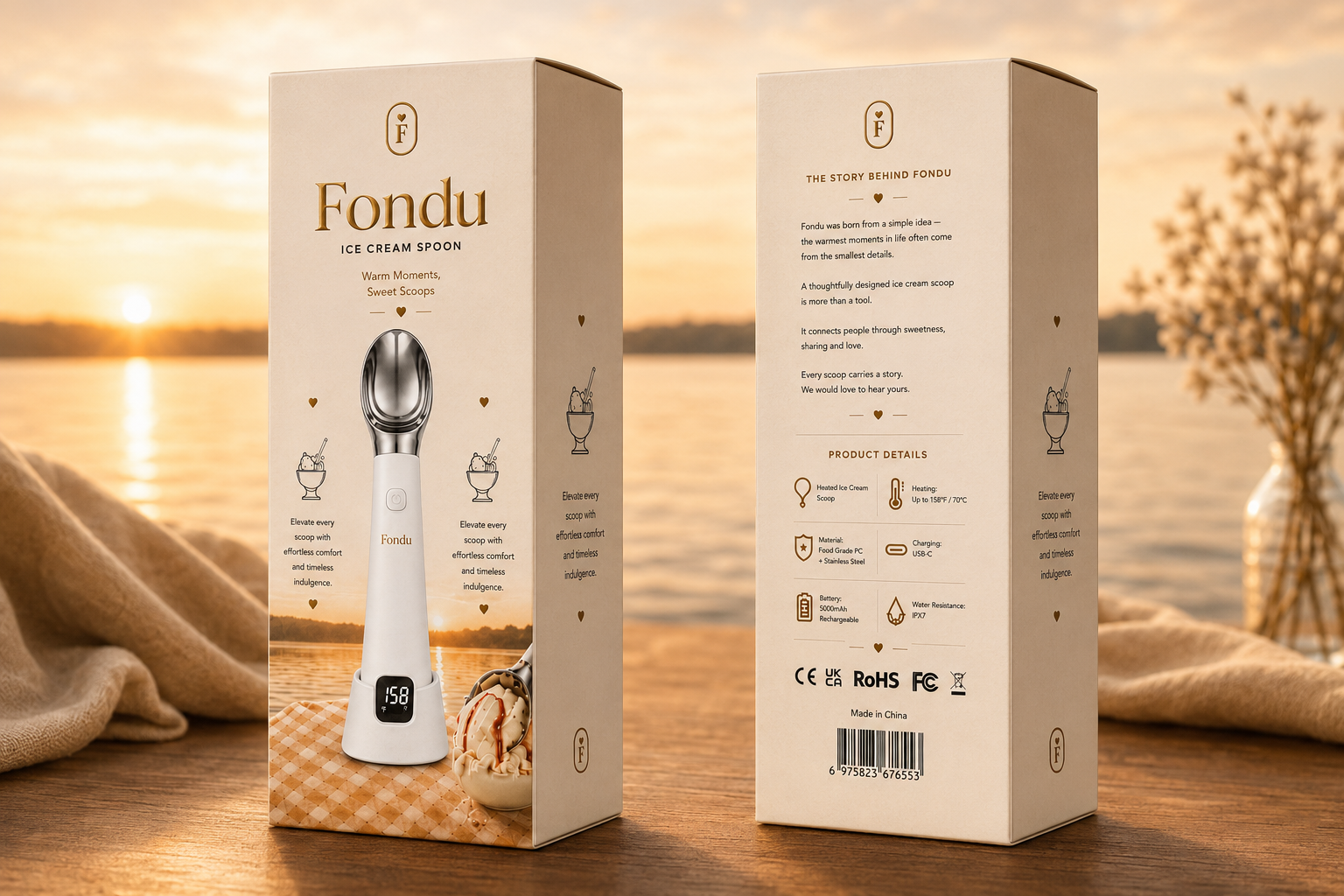 Fondu front and back gift box packaging story panels